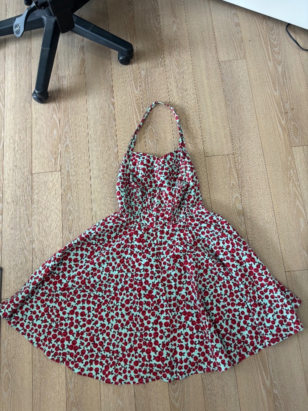 Handmade Ditsy Rose-Print Blue and Red Sweetheart Dress